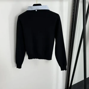 2025 New Striped Sweater Solid Pullover Buttons Cotton Fashionable Versatile Slimming Figure