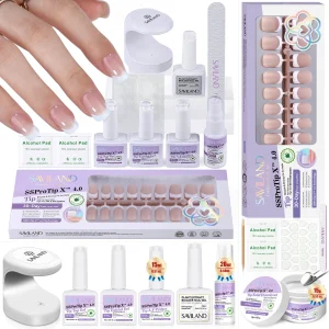 SAVILAND French Gel X Nail Kit 90pcs. Extra Short Square Press On Nails with Nail Glue. Gel UV LED Nail Lamp Nail Supplies
