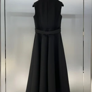 High Quality Spring Autumn Women's Solid Buttons Casual,FashionBelt, Wool And Silk Tank Office Lady Long Dress