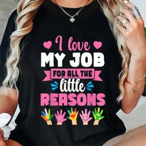 Printed Round Neck Short Sleeve T-Shirt Cute Daycare Provider Childcare Women