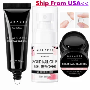 Makartt Solid Nail Glue with Glue Remover Kit: Super Strong Nail Glue Gel for Press on Nails and Nail Tips Supplies. UV LED Cured